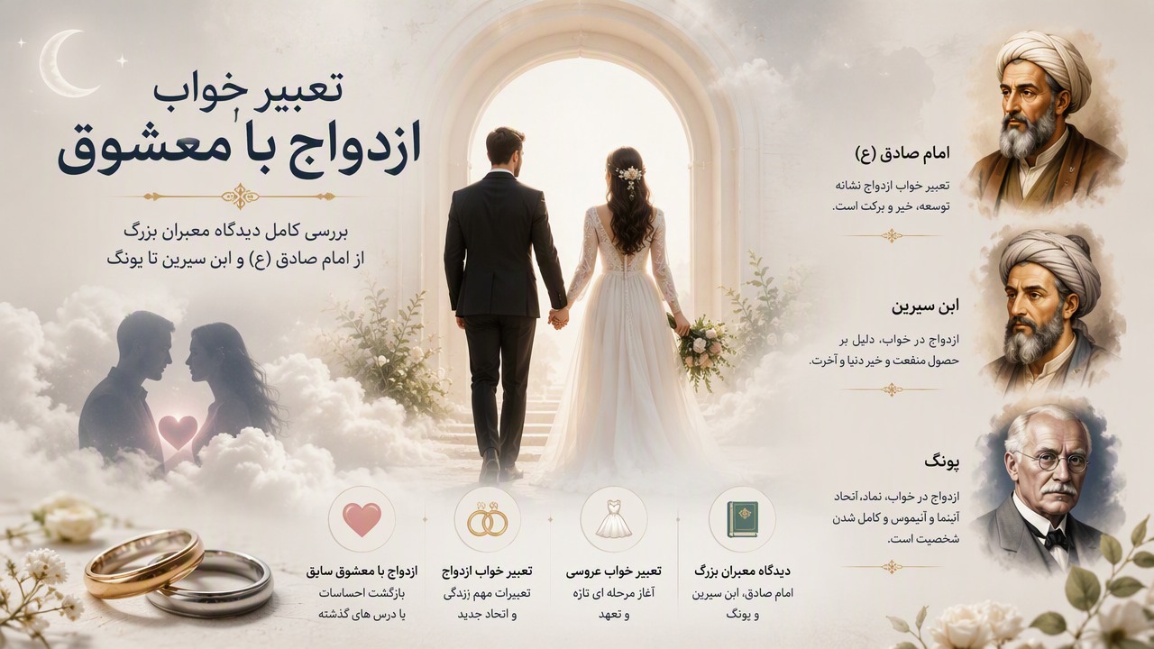 تعبیر خواب ازدواج با معشوق, تعبیر خواب ازدواج, ازدواج با معشوق سابق, تعبیر خواب عروسی, تعبیر خواب امام صادق, ابن سیرین ازدواج, یونگ تعبیر خواب,