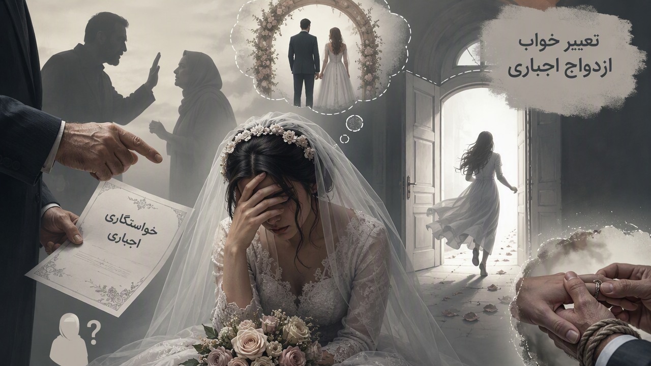 تعبیر خواب ازدواج اجباری, تعبیر خواب ازدواج زوری, معنی خواب عروسی اجباری, خواستگاری اجباری در خواب, تعبیر خواب زن متاهل ازدواج دوباره, تعبیر خواب فرار از عروسی, تعبیر خواب عقد به زور, نماد عروسی در خواب, 