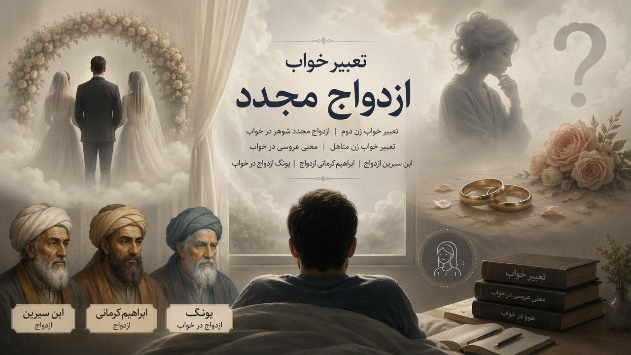 تعبیر خواب ازدواج مجدد, تعبیر خواب زن دوم, ازدواج مجدد شوهر در خواب, تعبیر خواب زن متاهل, ابن سیرین ازدواج, ابراهیم کرمانی ازدواج, یونگ ازدواج در خواب, هوو در خواب, معنی عروسی در خواب, 
