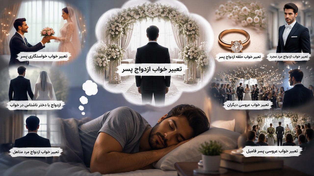 تعبیر خواب ازدواج پسر, تعبیر خواب زن گرفتن پسر, تعبیر خواب داماد شدن, تعبیر خواب ازدواج مرد مجرد, تعبیر خواب ازدواج مرد متاهل, ازدواج با دختر ناشناس در خواب, تعبیر خواب عروسی پسر فامیل, تعبیر خواب خواستگاری پسر, تعبیر خواب حلقه ازدواج پسر, تعبیر خواب عروسی دیگران, 