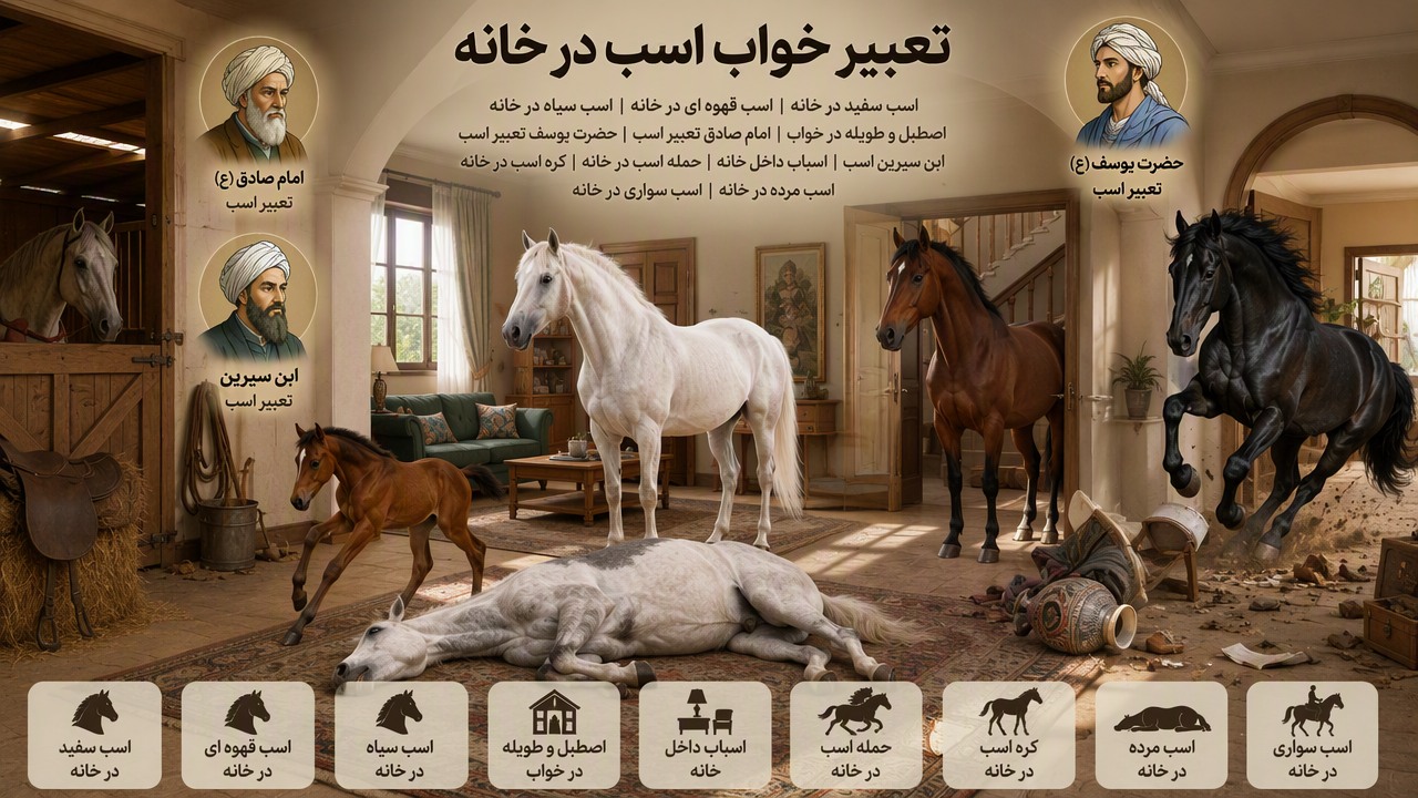 تعبیر خواب اسب در خانه, تعبیر اسب سفید در خانه, اسب قهوه ای در خانه, اسب سیاه در خانه, اصطبل و طویله در خواب, امام صادق تعبیر اسب, حضرت یوسف تعبیر اسب, ابن سیرین اسب, اسباب داخل خانه, حمله اسب در خانه, کره اسب در خانه, اسب مرده در خانه, اسب سواری در خانه, 