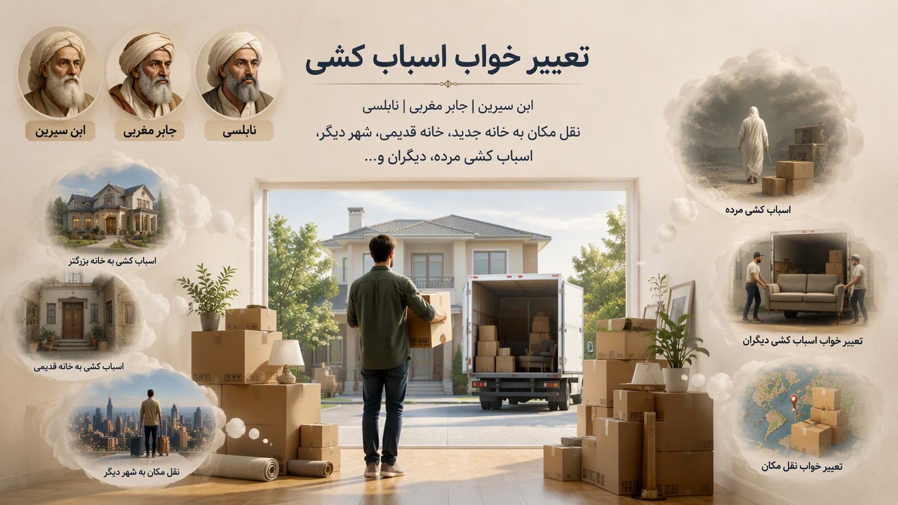تعبیر خواب اسباب کشی, تعبیر خواب اسباب کشی به خانه جدید, ابن سیرین اسباب کشی, جابر مغربی تعبیر خواب, نابلسی تعبیر خواب نقل مکان, اسباب کشی مرده, اسباب کشی به خانه بزرگتر, اسباب کشی به خانه قدیمی, تعبیر خواب نقل مکان به شهر دیگر, تعبیر خواب اسباب کشی دیگران, 