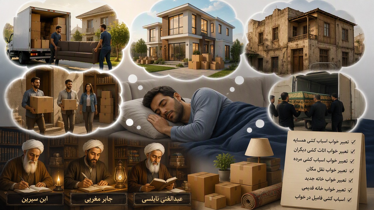 تعبیر خواب اسباب کشی همسایه, تعبیر خواب اثاث کشی دیگران, تعبیر خواب اسباب کشی مرده, تعبیر خواب نقل مکان, تعبیر خواب خانه جدید, تعبیر خواب خانه قدیمی, اسباب کشی در خواب از ابن سیرین, تعبیر خواب جابر مغربی, تعبیر خواب عبدالغنی نابلسی, اسباب کشی فامیل در خواب,