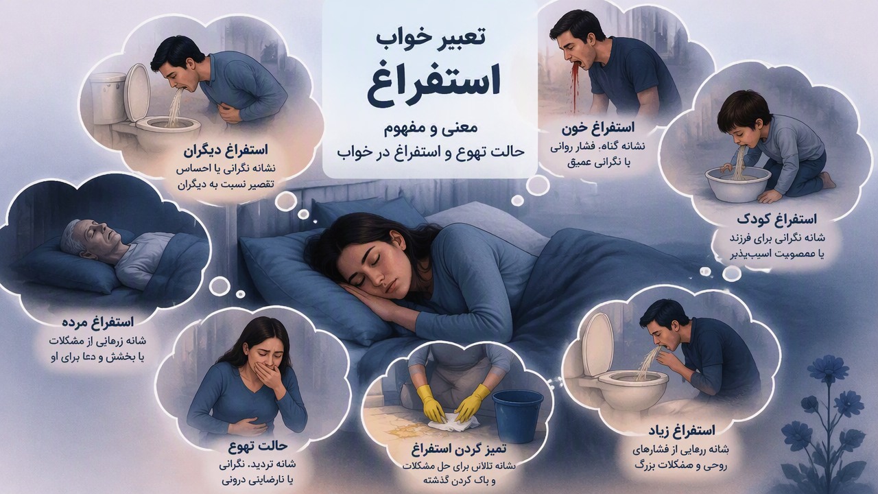 تعبیر خواب استفراغ دیگران, معنی استفراغ در خواب, تعبیر خواب استفراغ خون, استفراغ کودک در خواب, استفراغ مرده, استفراغ زیاد, تمیز کردن استفراغ, تعبیر خواب حالت تهوع, 