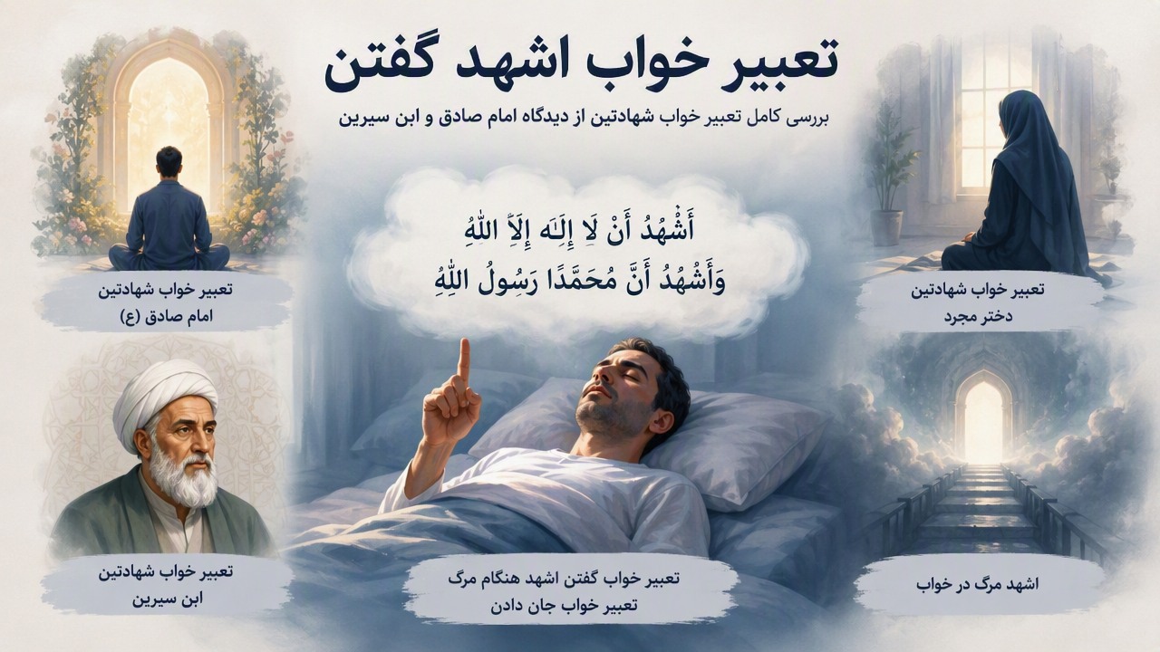 تعبیر خواب اشهد گفتن, تعبیر خواب شهادتین, اشهد مرگ در خواب, شهادتین امام صادق, شهادتین ابن سیرین, تعبیر خواب گفتن اشهد هنگام مرگ, تعبیر خواب جان دادن, تعبیر خواب شهادتین دختر مجرد,