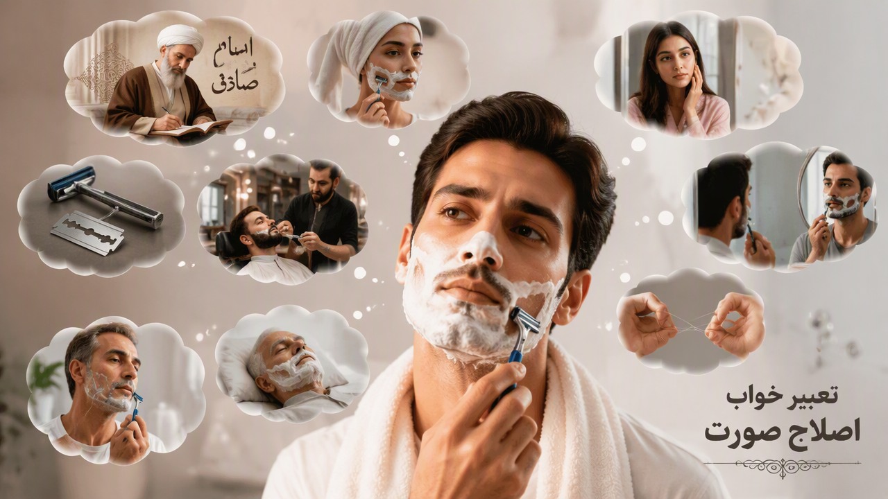 تعبیر خواب اصلاح صورت, تعبیر خواب اصلاح صورت امام صادق, تعبیر خواب اصلاح صورت زن, تعبیر خواب اصلاح صورت دختر مجرد, تعبیر خواب اصلاح صورت با تیغ, تعبیر خواب اصلاح صورت با ژیلت, تعبیر خواب اصلاح در آینه, تعبیر خواب اصلاح صورت مرد, تعبیر خواب اصلاح صورت مرده, تعبیر خواب اصلاح صورت با نخ, تعبیر خواب اصلاح صورت در آرایشگاه,