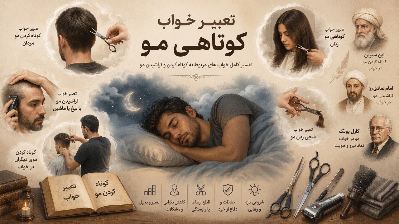 تعبیر خواب اصلاح موی سر, تعبیر خواب کوتاه کردن مو, تعبیر خواب تراشیدن مو, کوتاهی مو در خواب, تعبیر خواب کوتاهی مو زنان, تعبیر خواب کوتاهی مو مردان, کوتاه کردن موی دیگران در خواب, تعبیر خواب قیچی زدن مو, کوتاه کردن مو با تیغ در خواب, ابن سیرین کوتاه کردن مو, امام صادق تراشیدن مو, کارل یونگ مو در خواب,